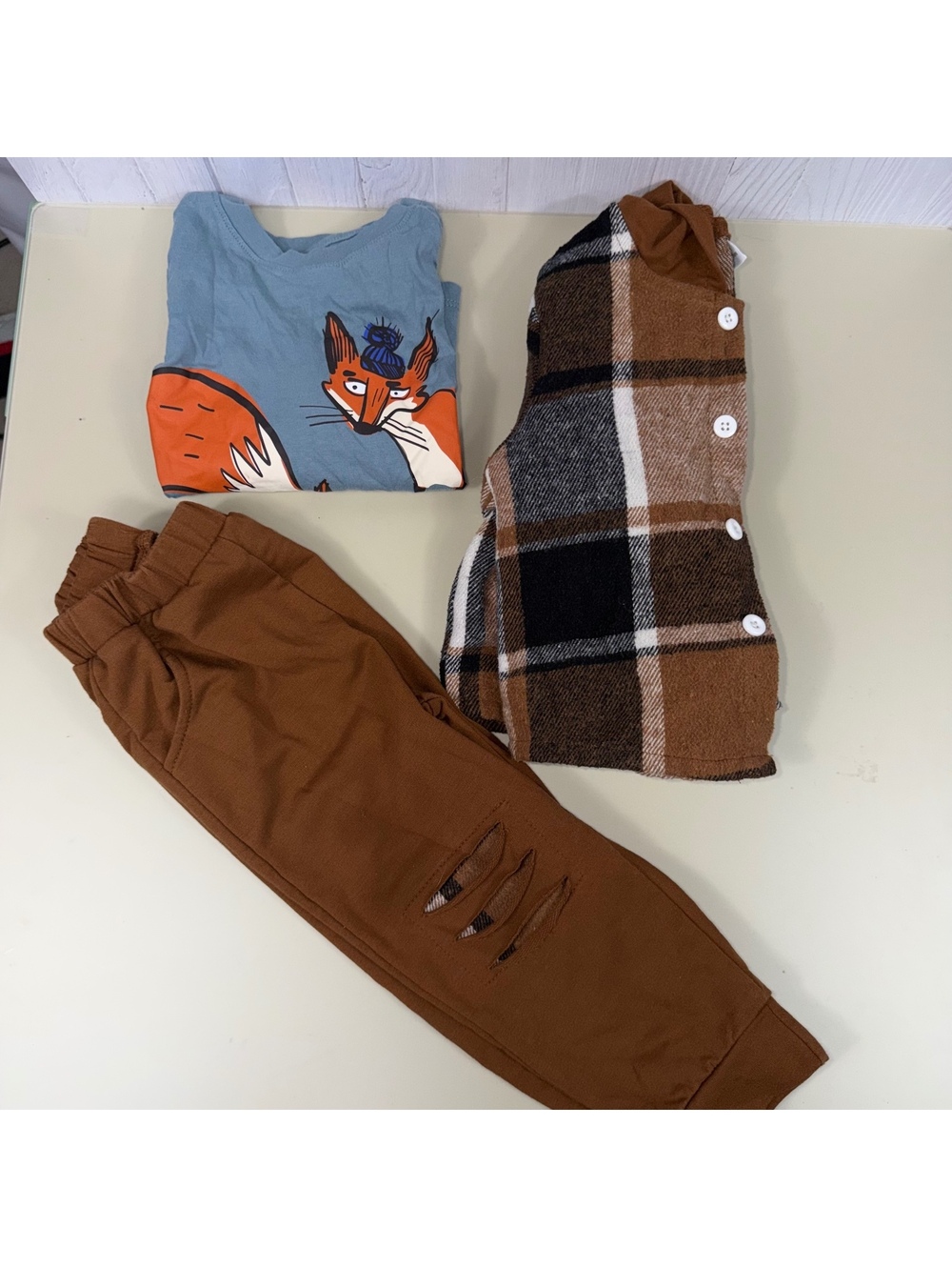 H&M Baby 18-24M Fox Shirt Plaid Shacket Pants Set